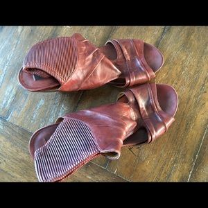 Leather open toe heel boots